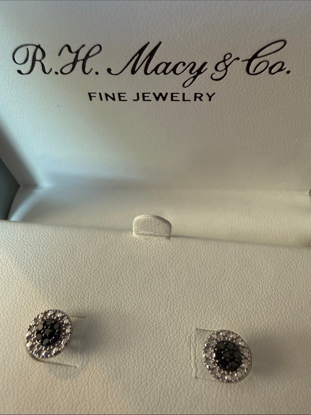 RH MACY BLACK DIAMOND ACCENT POST STUD EARRINGS IN BOX $200